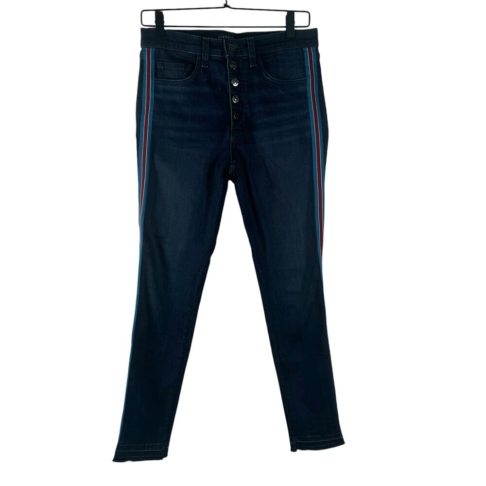 Veronica Beard Debbie Skinny Midnight w/Fray Tux Buttonfly High Rise Raw Hem 27